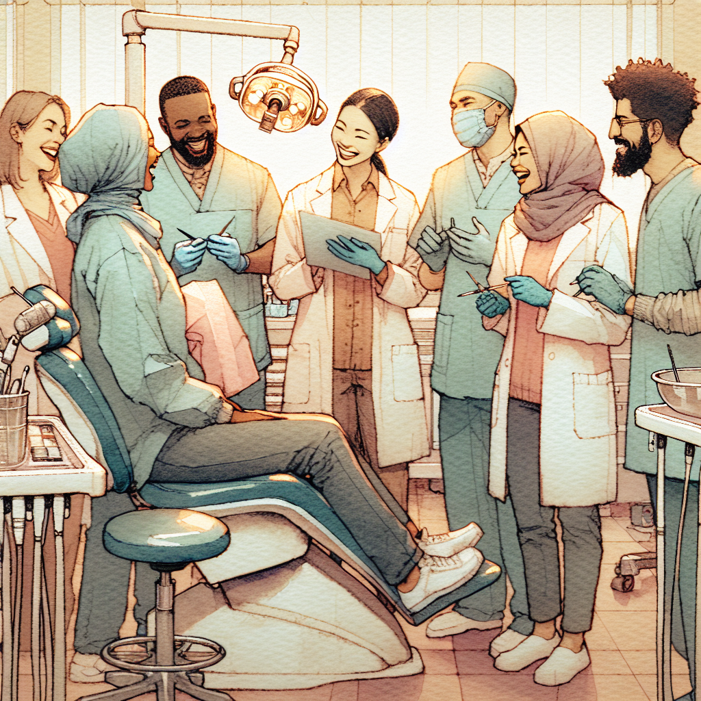 歯科医院でスタッフが談笑しているシーン