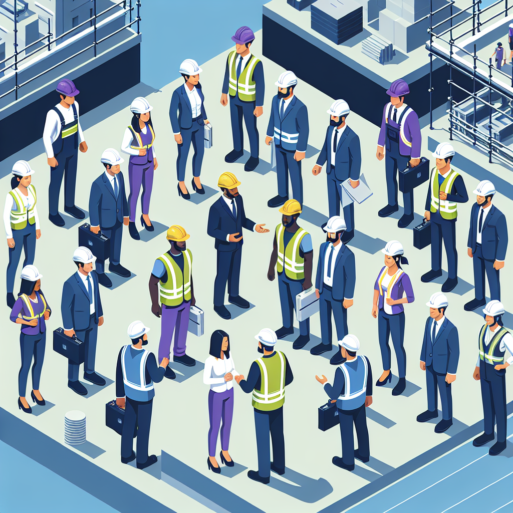 安全装備を装着した建設作業員のチーム