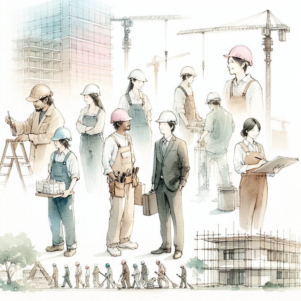 建設現場で働く多様なチームのイメージ