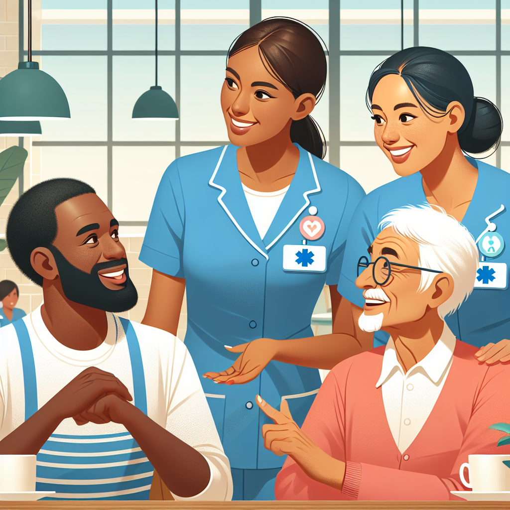 介護施設で働く職員が笑顔で働いている様子