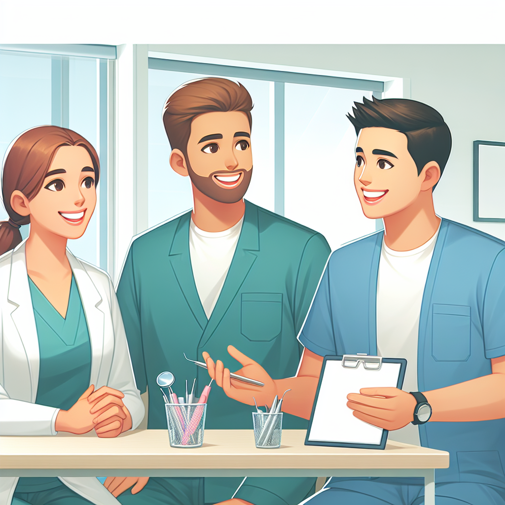 歯科医院のスタッフが笑顔で働いている様子