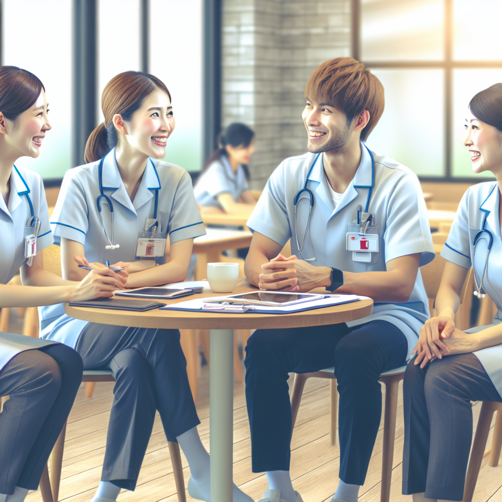 看護師が笑顔で働く職場の風景
