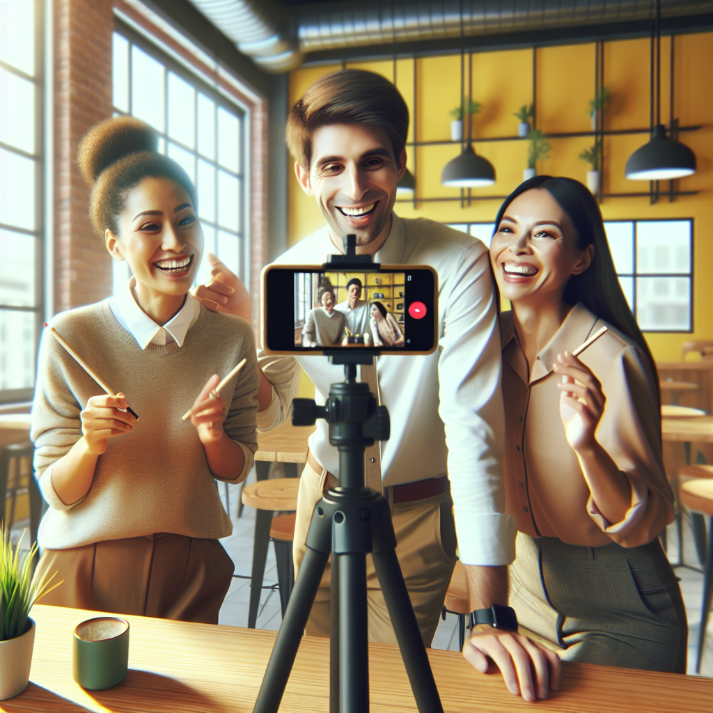 若手社員がTikTokで動画を撮影している様子