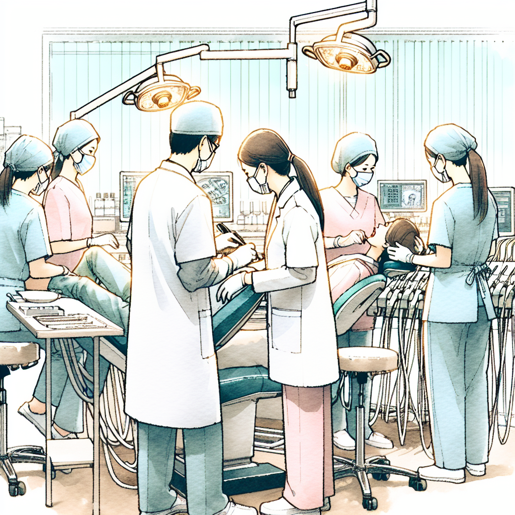 歯科医院で働くスタッフのチームワークを示すイメージ