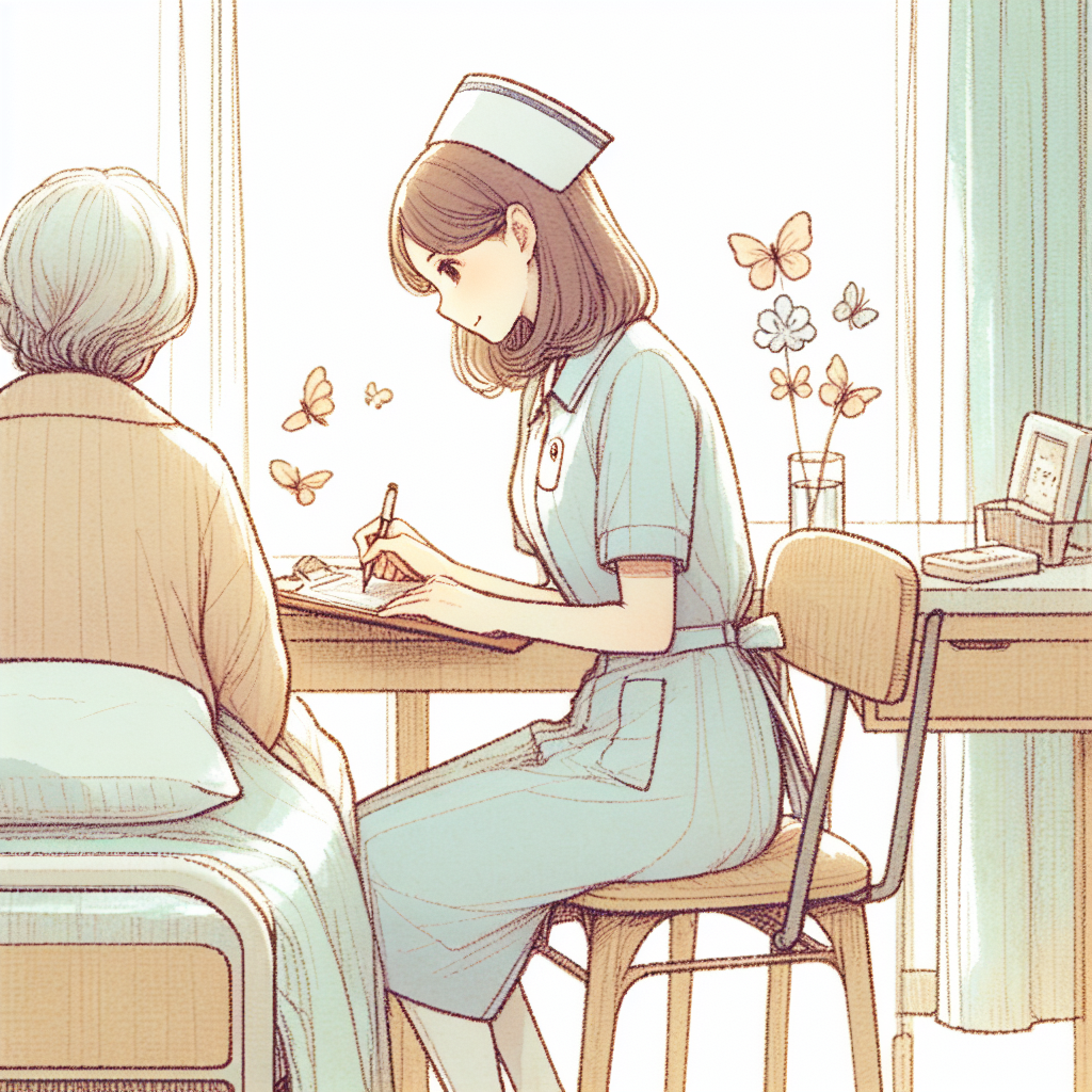 看護師が職場で患者と接しているシーン