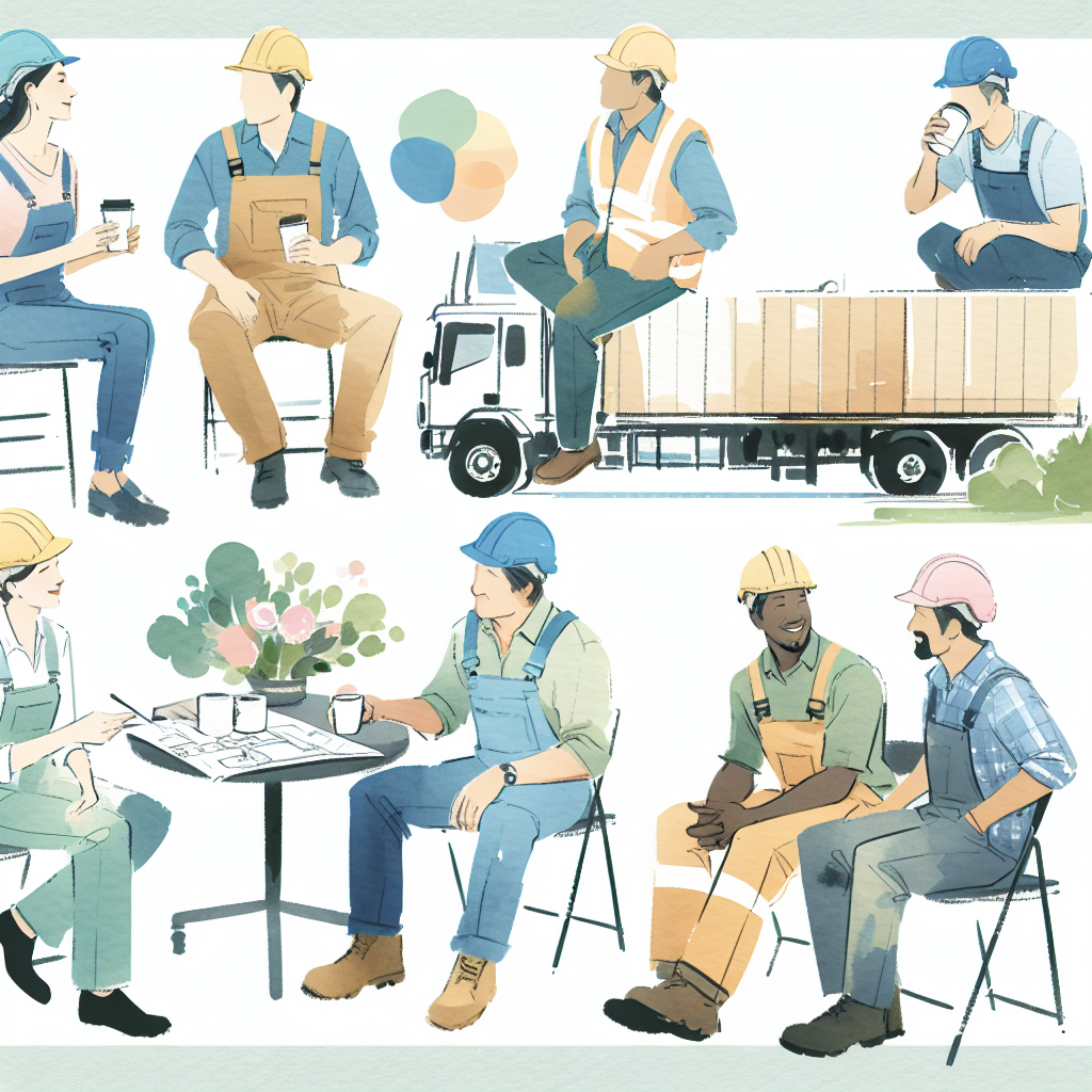 職場でリラックスする建設業の従業員たち