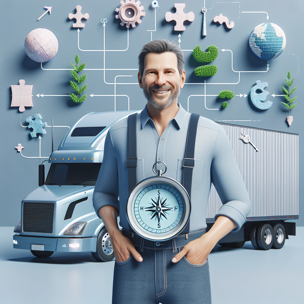 ドライバーがトラックの前で笑顔で立っている写真