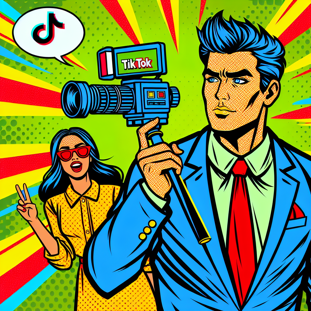 TikTok動画を撮影する様子を描いたイラスト