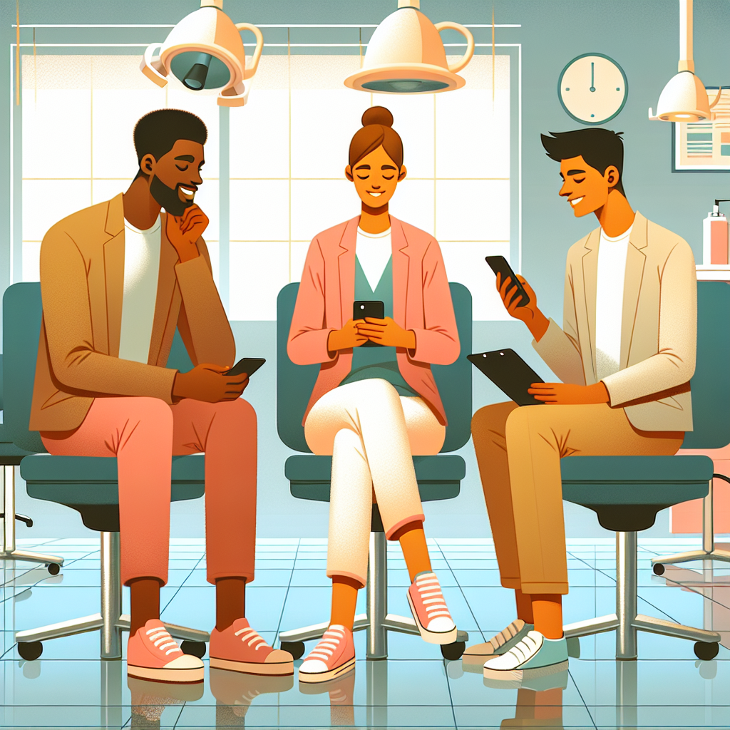 歯科医院の待合室でスマートフォンを使って求人情報を閲覧する求職者のイメージ