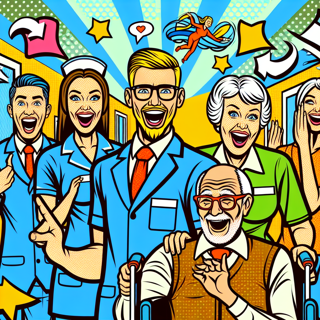 介護施設での笑顔の職員と利用者の画像