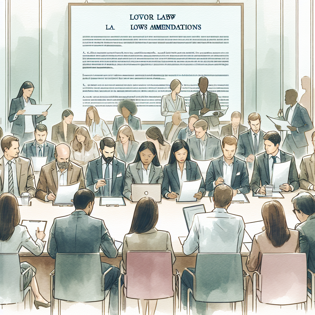 労働法改正に関する資料を確認する会議の様子