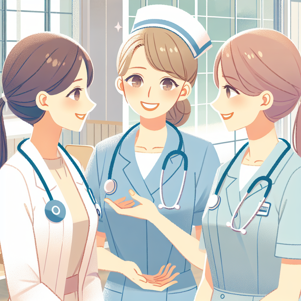 看護スタッフが笑顔でミーティングしているシーン