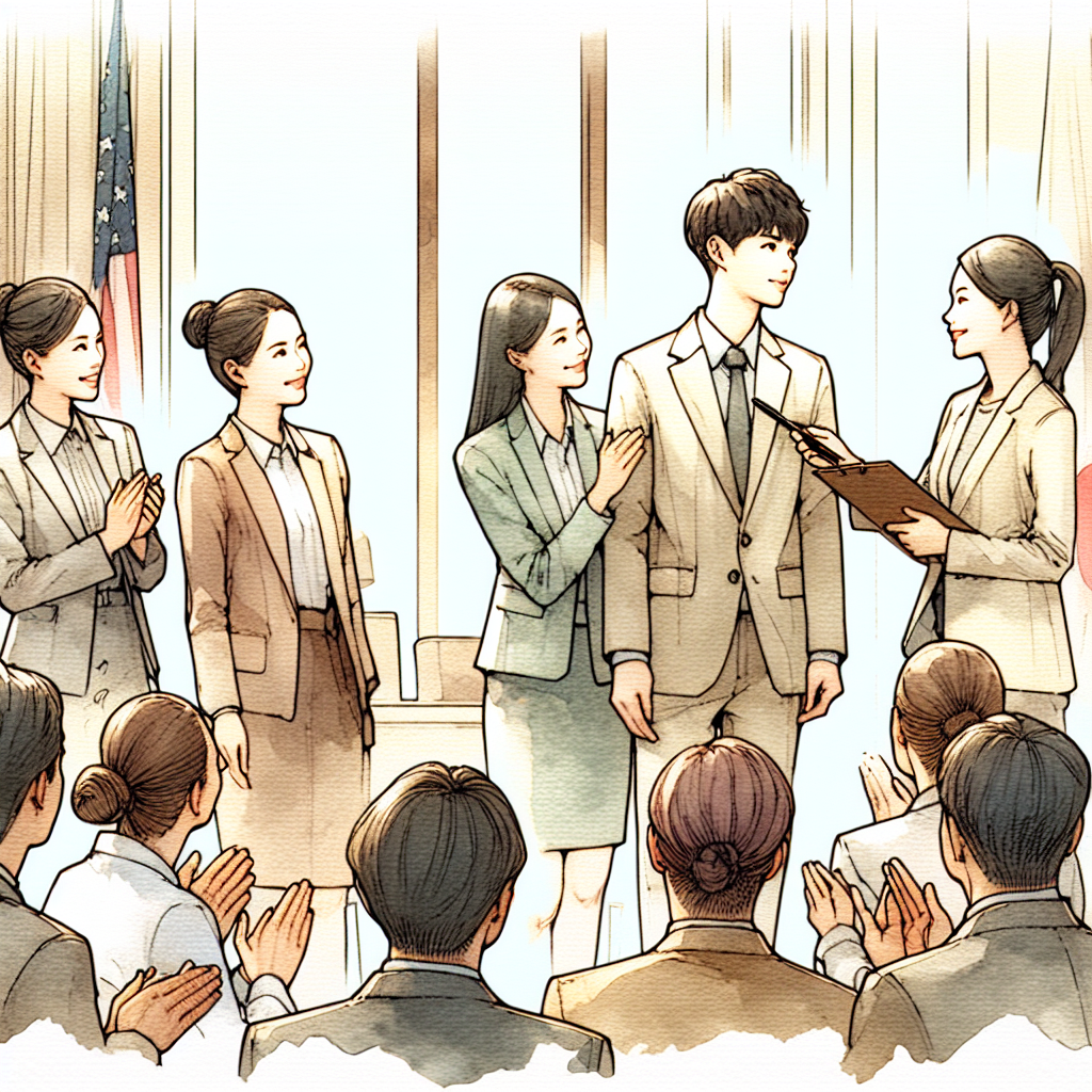 社員が新人を紹介するシーンのイラスト