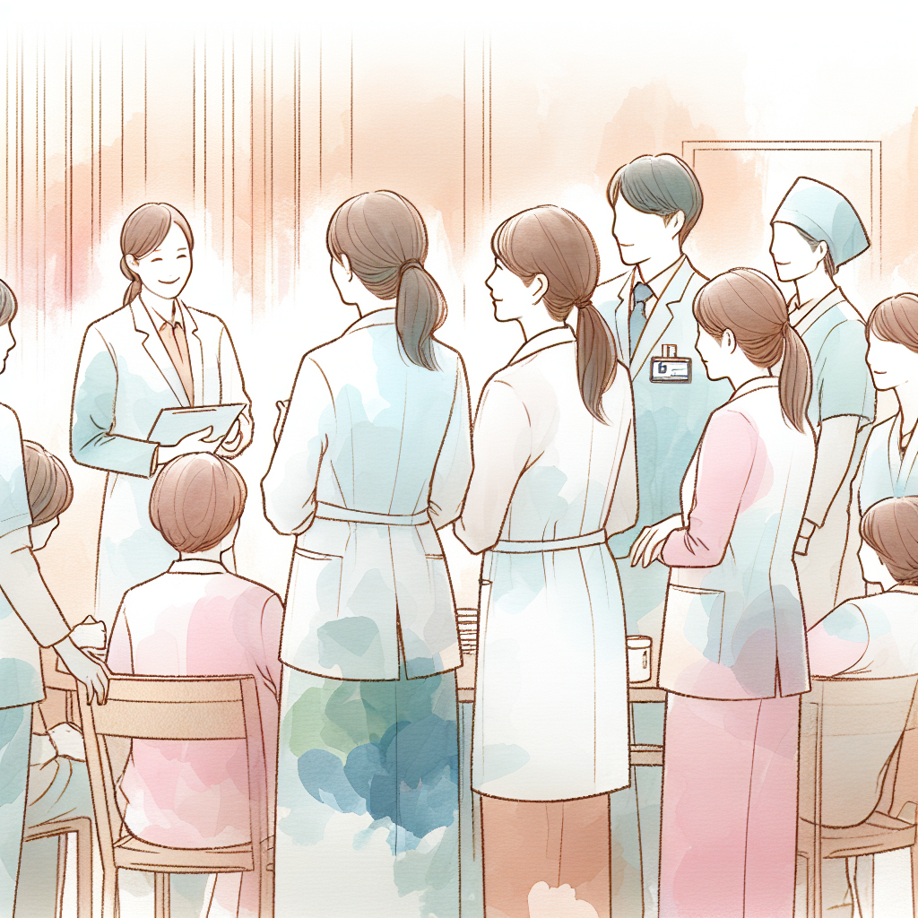 介護施設でスタッフがチームワークを発揮しているシーン