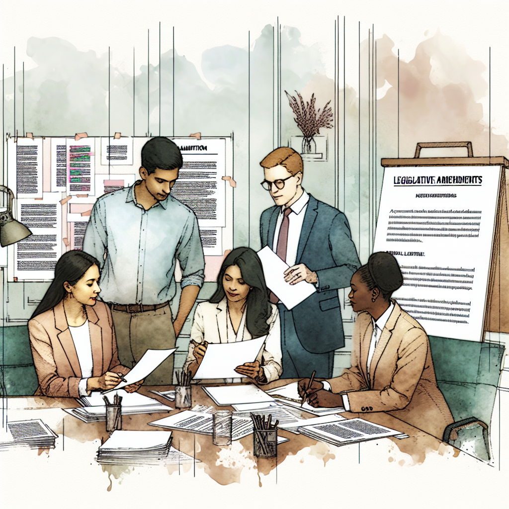 法改正に対応するための資料を確認するシーン