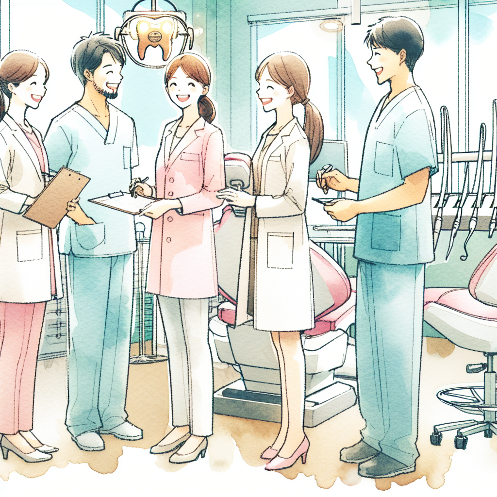成功した歯科医院のスタッフが笑顔で働く様子