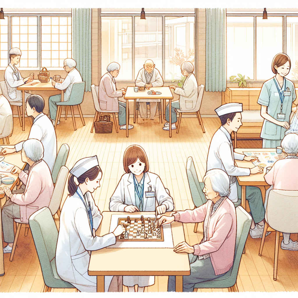 介護施設で働くスタッフと高齢者の和やかな様子