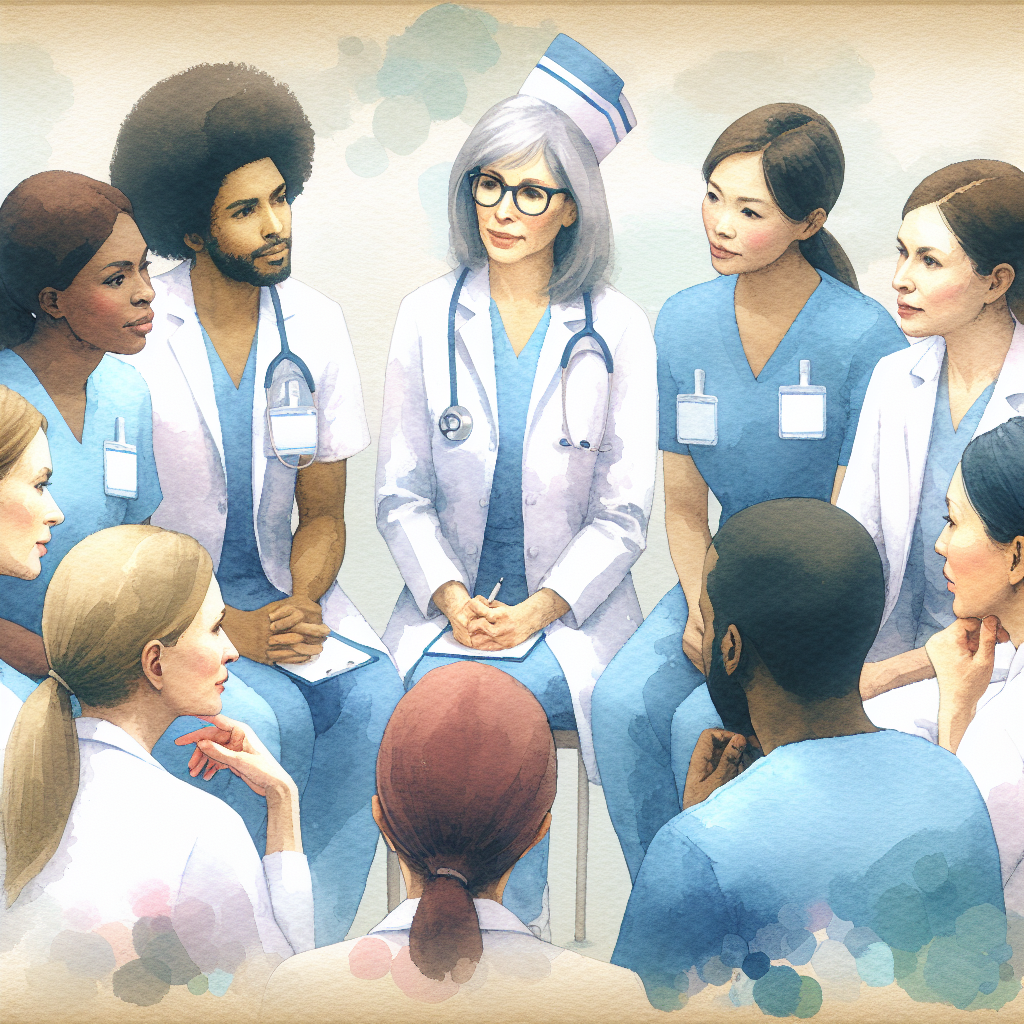 職場改善のために話し合う看護スタッフの様子