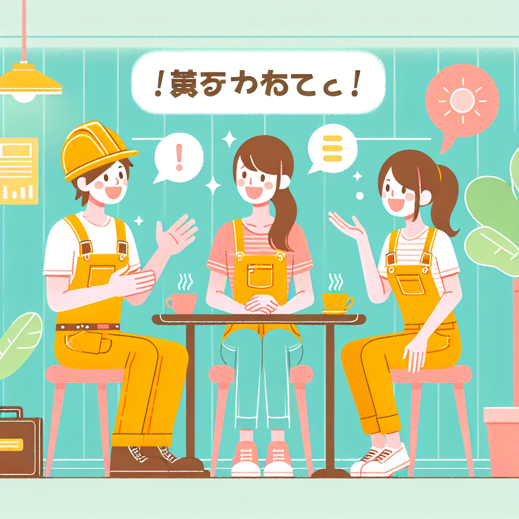 建設現場で働く若い作業員たちの活気あふれるシーン