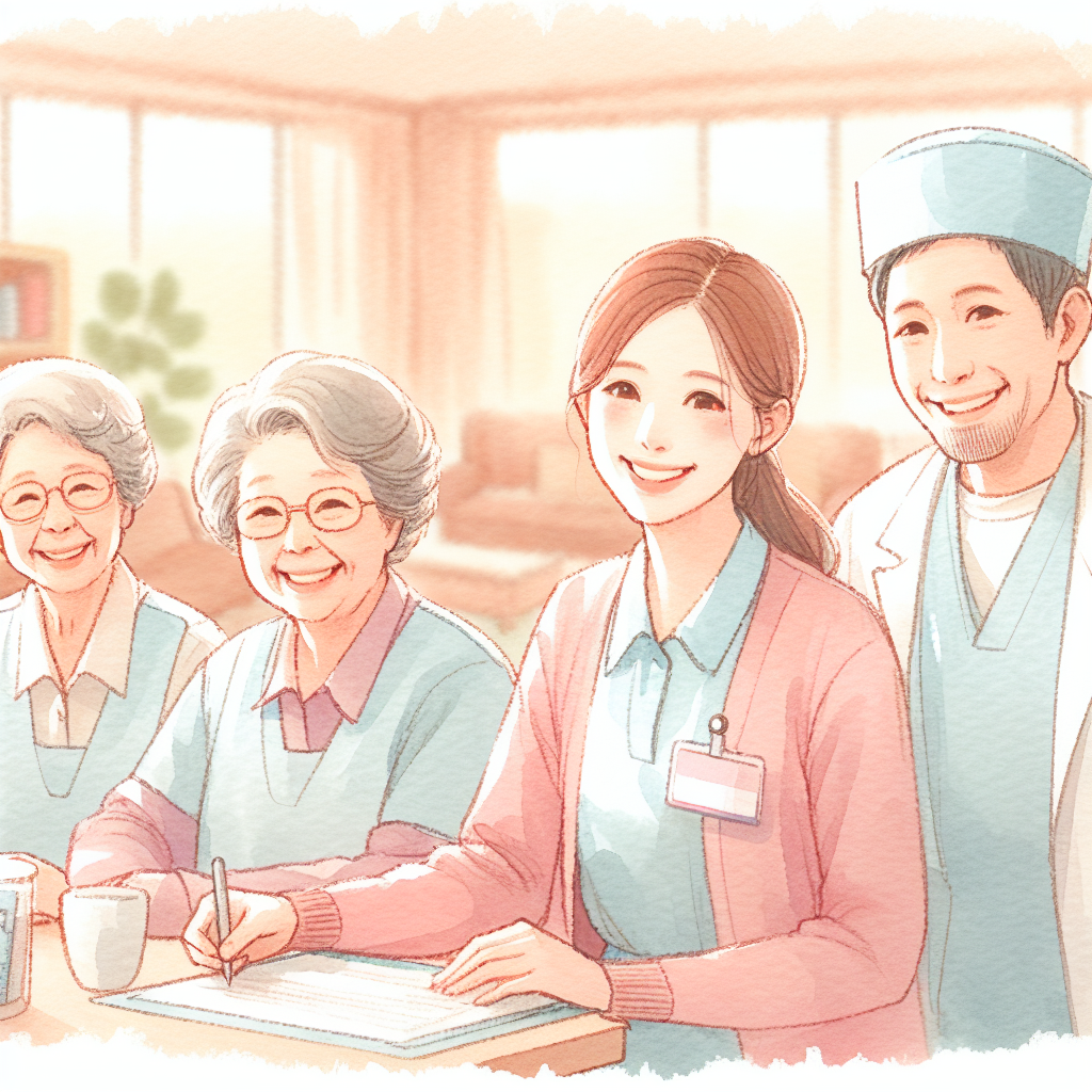 介護職員が笑顔で働いている職場の様子
