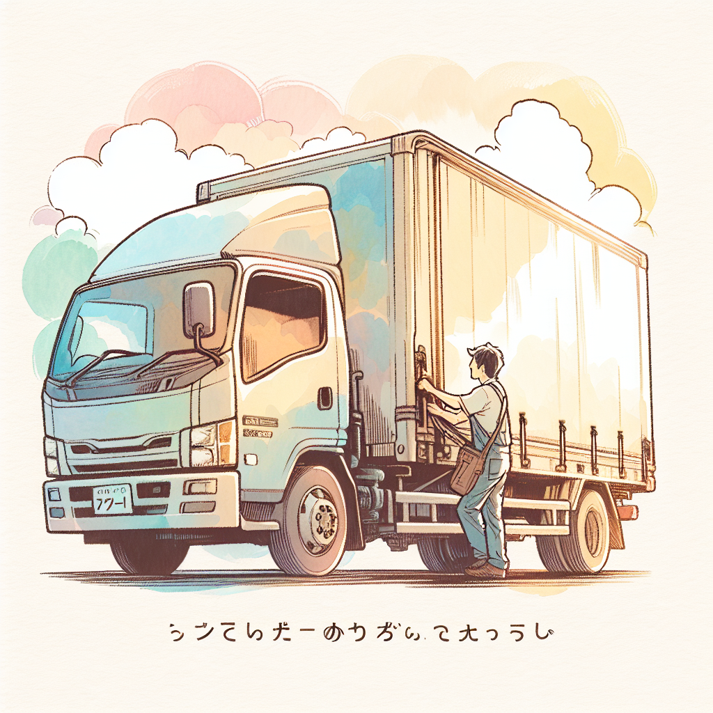 ドライバーがトラックに乗り込むシーン