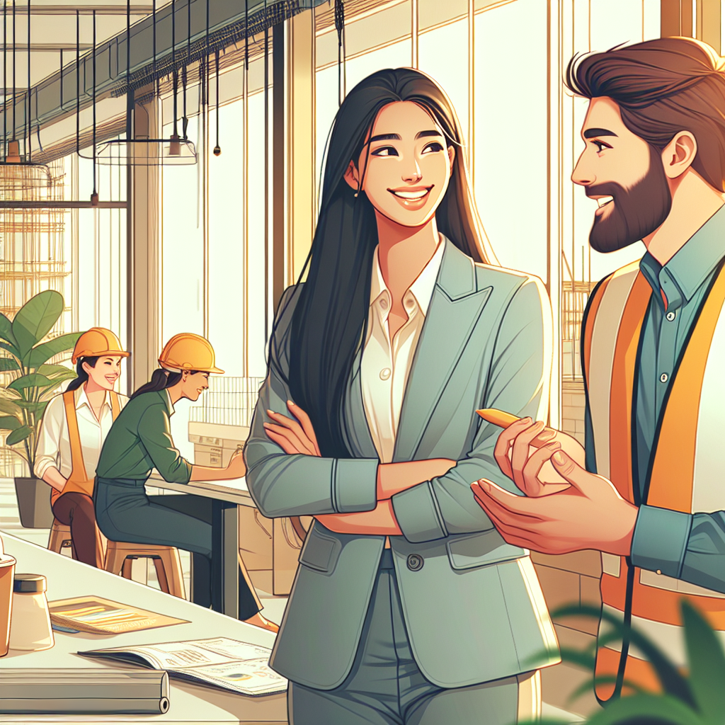 建設現場で働く若手社員の活気ある様子