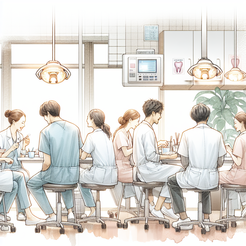 歯科医院の休憩室でくつろぐスタッフたち